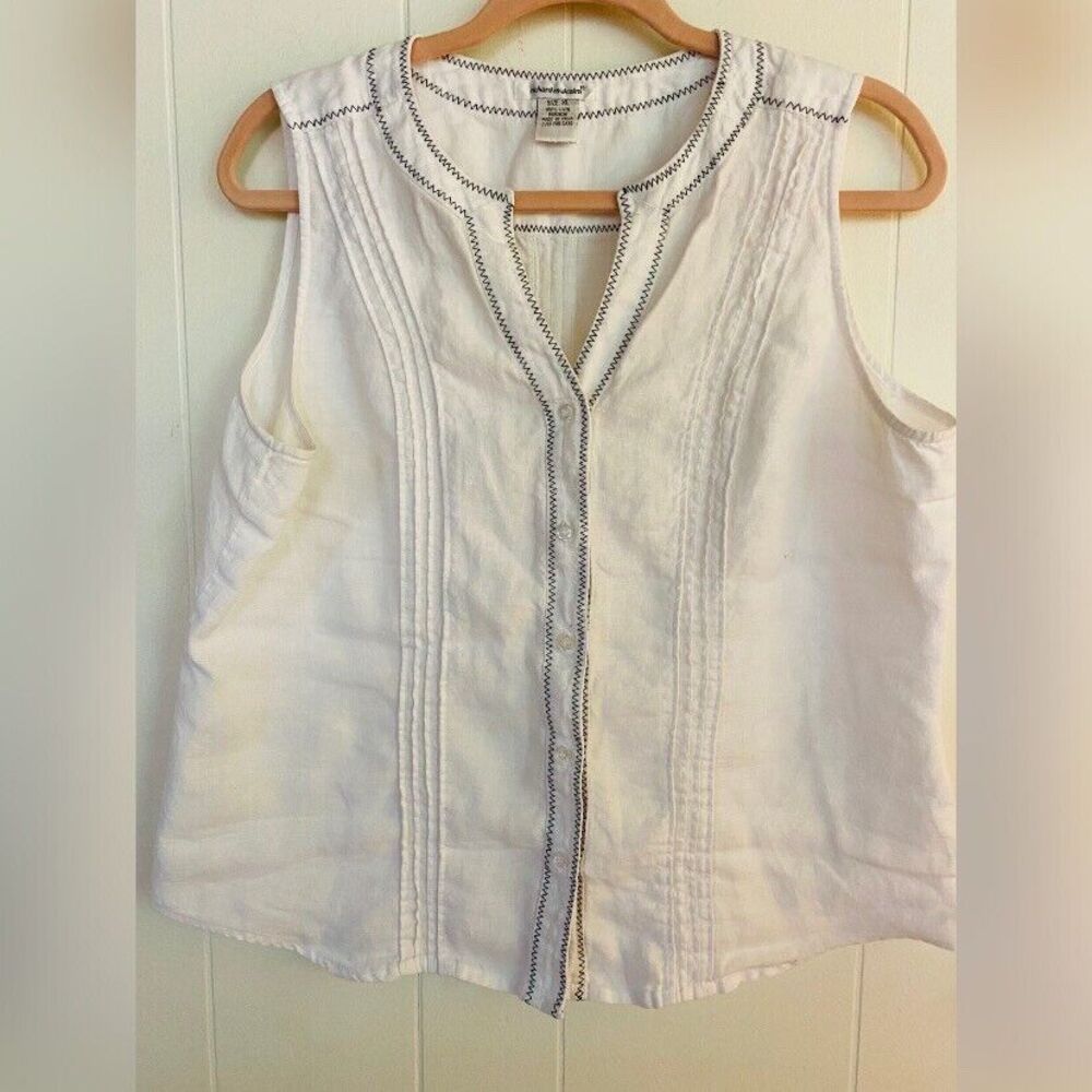 Richard Malcolm Blouse Women’s XL White Linen Embroidered Pleats Button Up